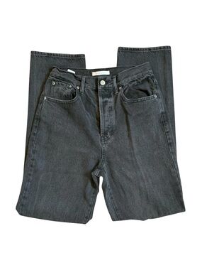 PacSun Women's Washed Black Straight Leg Jeans with knee rips